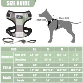 PUPTECK Dog Harness and Leash Collar Set for Small Medium Dogs Puppy and Cats Walking No Pull Adjustable Reflective Soft Mesh Padded Plaid Harnesses Pet Accessories, Green, S