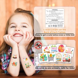 Partywind Easter Temporary Tattoos for Kids, Easter Fake Tattoo Stickers with Eggs/Rabbits/Chicks for Party Decorations Supplies, Easter Basket Suffers Goodie Bag Fillers (50 PCS)