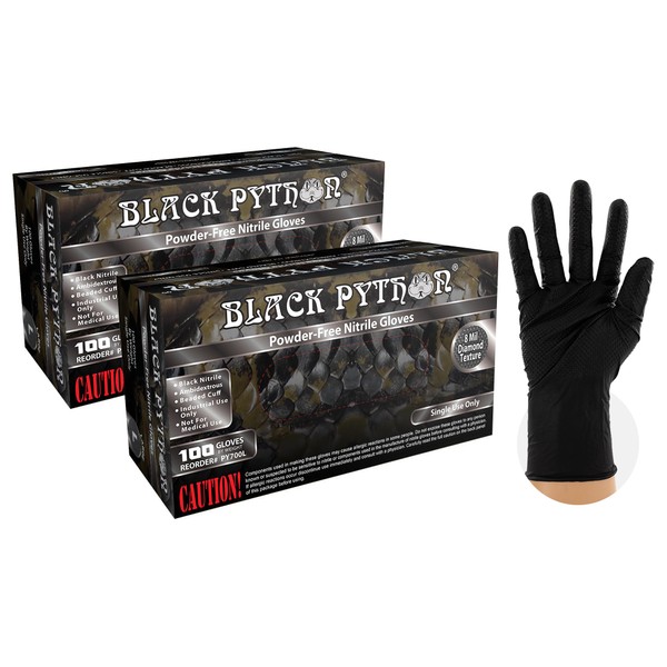 BLACK PYTHON HD 8 MIL Nitrile Disposable Gloves, Latex &