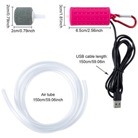 Useekoo USB Aquarium Air Pump, Ultra Durable & Quiet USB Nano Air Pump, Small Air Bubbler for Aquarium Fish Tank with Air Stone and Silicone Tube - Rose Red