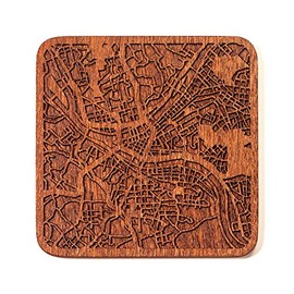 Pittsburgh Map Coaster by O3 Design Studio, 1 piece, Sapele Wooden Coaster With City Map, Handmade, Multiple city optional