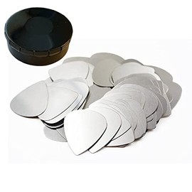 Paquete de 20 púas de metal para guitarra de acero inoxidable para sonidos brillantes y vibrantes, accesorios épicos duraderos con estuche de almacenamiento de lata