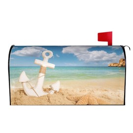 Lukbfall Nautical Anchor On The Sea Beach Mailbox Covers Magnetic Navigation Lover Post Letter Box Cover for Garden Yard Decor Outside Home Standard 25.5x21 in