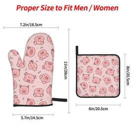 Hitamus Cute Pig Heat Resistant Oven Mitts and Pot Holders Sets Non Slip Kitchen Gloves Hot Pads with Inner Cotton Layer for Cooking BBQ Baking Grilling