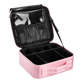 Travel Makeup Case Storage Make Up Tools Cosmetic Bags Black Waterproof Organizer with Compartments Detachable for Hairdressing Nail Art Accessories Pink