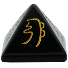 KYEYGWO Reiki Healing Crystal Pyramid Gemstone with Usui Reiki Symbols, Energy Healing Stone Pyramids Fengshui Figures for Spiritual Meditation and Home Decoration, Obsidian