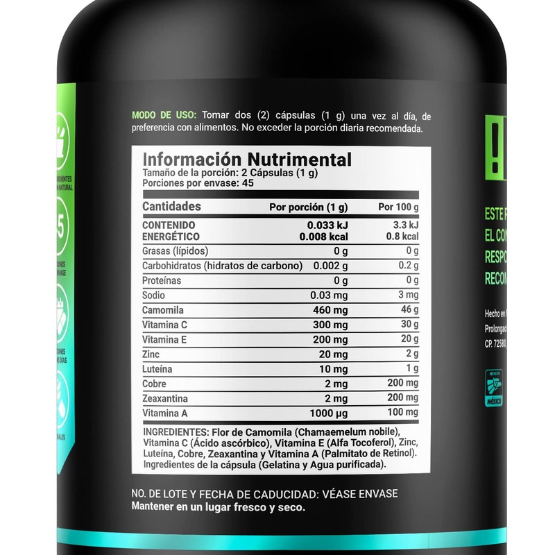 Vsion Blend de 90 Cápsulas. Ingredientes naturales: Camomila, Vitamina C,