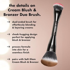 e.l.f. Crema Blush & Bronzer Duo Brush Brocha de maquillaje 2 en 1 para mezclar y aplicar capas de fórmulas de crema, crea un brillo sin costuras, veg