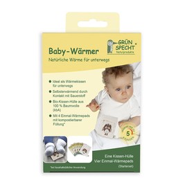 GRÜNSPECHT Owl Baby Warmer Up to 5 Hours of Heat On the Go for Babies Organic 100% Cotton Pillow Cover with 4 Disposable Heat Pads with Compostable Filling (381-V1)
