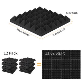 Pack of 12 Acoustic Foam Soundproofing, Acoustic Foam Panels with High Density, Sound Insulation for Walls, Recording Studios, Offices, Dance Studios, 30 x 30 x 5 cm
