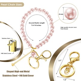 Keychain Wristlet, Bling Key Chain Wristlet Bracelet, Faux Beaded Pearl Wrist Keychain with Nice Gift Box (Pink Pearl)