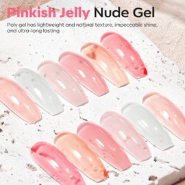 modelones Poly Nail Gel Set, 6 Colors Jelly Nude Pink Poly Extension Gel Transparent Nail Enhancement Set Sheer Builder Nail Gel DIY Manicure Design Nail Art Kit Home Salon Beauty Gift