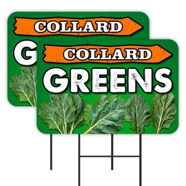 Vista Products Collard Greens 2 Pack Double-Sided Yard Signs 16" x 24" with Metal Stakes (Made in Texas)