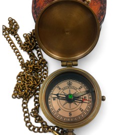 KHUMYAYAD Brass Pocket Compass Handmade Full Function Antique Nautical Compass Engraved Compass with Leather Case