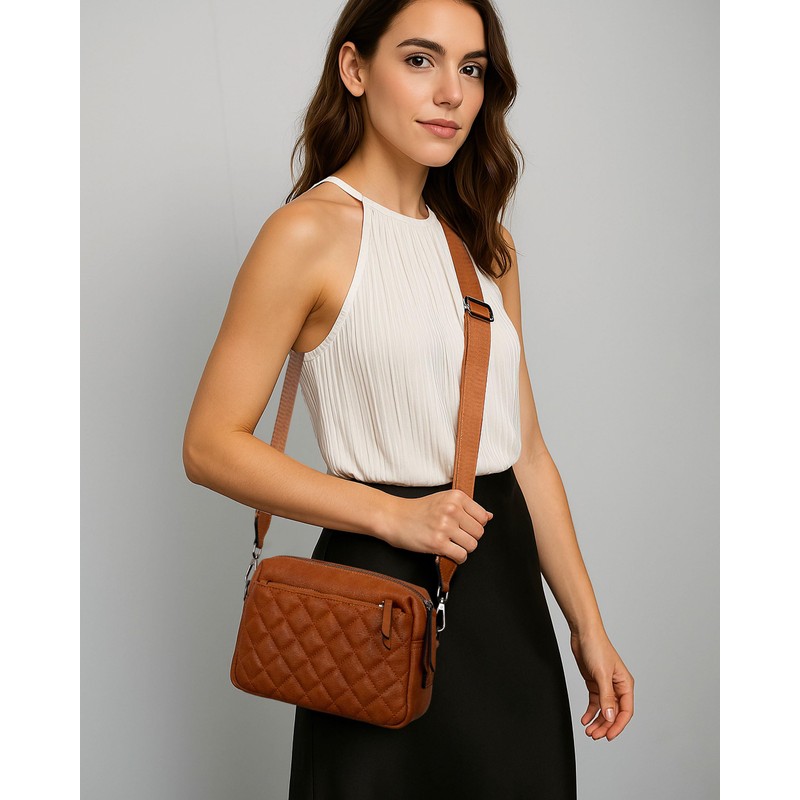 Alldaily Small Triple Zip Crossbody Purse for Women, Leather Phone