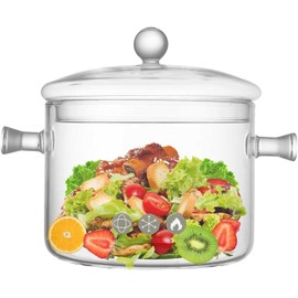2500ml Glass Saucepan with Lid Stovetop Cooking Pot with Lid and Handle Simmer Pot Clear Soup Pot, High Borosilicate Glass Cookware (2500ml/ 84OZ)