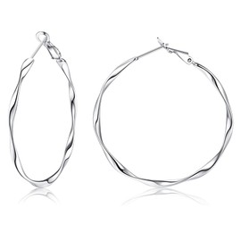 ZELORES 925 Sterling Silver Twisted Hoop Earrings for Women Lightweight Silver Thin Hoop Earrings White Gold Plated Medium Big Hoop Earrings 20MM 30MM 40MM (Silver-40mm)