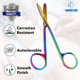 LawMed Care Suture Stitch Scissors 4.5 Inch Straight - Proffesional Surgical Instrument for Precise Medical Procedures | Ideal for Suture Removal, First Aid, and EMS Training, Rainbow Color