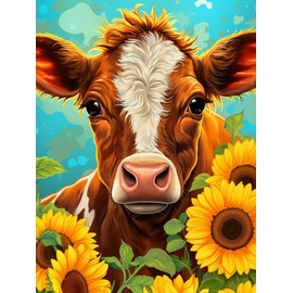 SDYJQ Diamond Art Kits for Adults,Diamond Painting Cow,Dimond Art Paintings Sunflower,Painting with Family and Friends, Decorating Family Walls （12x16 inch）