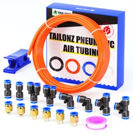 TAILONZ PNEUMATIC Orange 4 mm or 5/32 Inch OD 2.5 mm ID Polyurethane PU Air Hose Pipe Kit 10 Metres 32.8 ft
