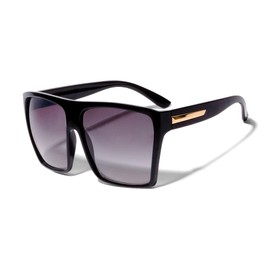 ShadyVEU Big Oversize Square Sunglasses UV Protection Trapezoid Flat Top Frame Kim K Style Pilot Shades (Glossy Black)