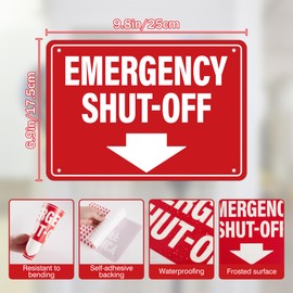 Emergency Shut-Off Sign Sticker with Down Arrow, Waterproof Durable Emergency Stop Stickers, Shut Off Valve Sign for Powered Machinery and Equipment