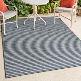 JONATHAN Y SVH102A-8 Damon Classic Coastal Pinstripe Reversible Machine-Washable Navy/Cream 8 ft. x 10 ft. Indoor/Outdoor Area Rug, Hose-Washable, for Patio, Backyard, Garden, Porch, Non-Shedding