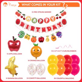 Pirese Fruit Birthday Party Decorations – Twotti Fruity 2nd Happy Birthday Banner Kit with Fruit Balloons, Confetti & Latex Balloons – Tropical & Tutti Frutti Theme Decor, Twotti Fruity Party Supplies