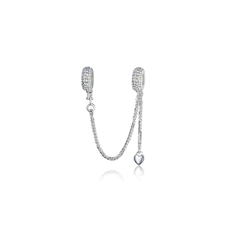 Cadena de seguridad con cierre de corazón auténtica plata de