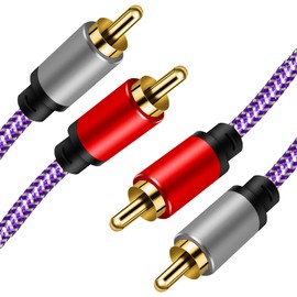 tunghey 2 RCA Cables, 2RCA Male to 2RCA Male Stereo Audio Cable Nylon Braided, Double Shielded RCA to RCA Audio Cable for Home Theater Amplifier Hi-Fi System Car Audio Speaker (5M)