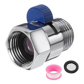 sourcing map Brass Chrome Shower Head Shut Off Valve, G1/2" Shower Control Valve Water Pressure Regulator Replacement for Shower System with PTFE Tape (Polished Silver & Blue, 39mm/1.54")