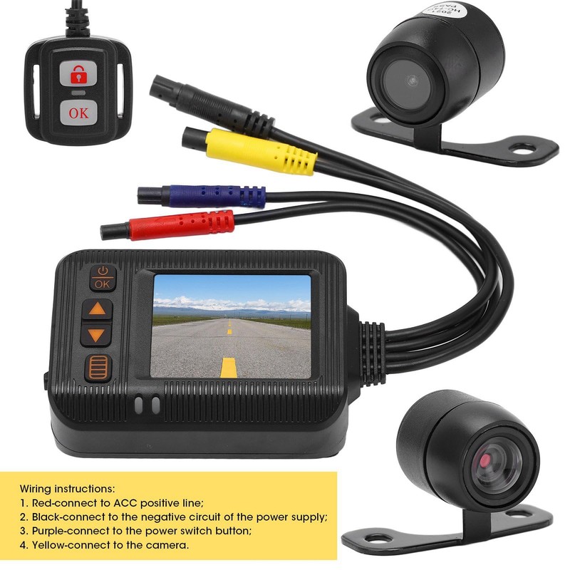 Motorcycle 2 Inch Driving Recorder 1080P + 720P HD Lens