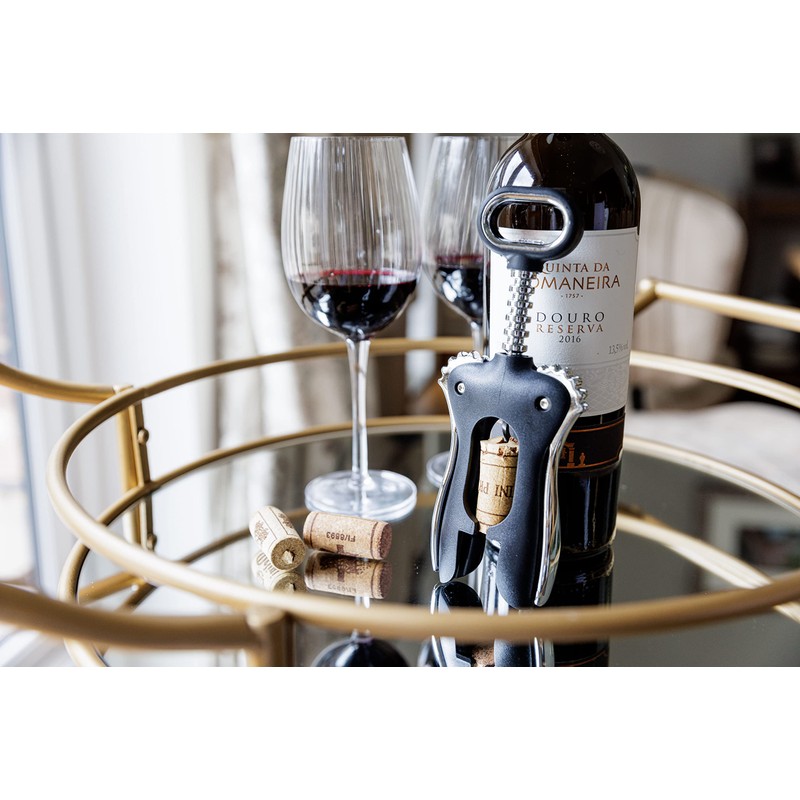 BarCraft Double Handled Winged Corkscrew, Black, Carded, BCSCREWWING, Silver