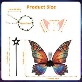 Fairy Wings and Wand Kit- Enchanting Butterfly Costume with Fairy Wings, Flower Garlands, Elf Ears and Magic Wands for Kids Adults Role Playing Holiday Gatherings (Color)