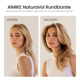 AIMIKE NaturaVol Round Brush for Blow-Drying, Large Round Hair Brush, for Blow-Drying & Styling, for More Volume and Smoothness, with 2 Clips (53 mm Barrel, 73 mm with Bristles)