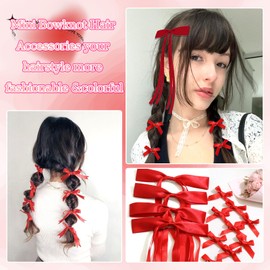 AOREAS 34PCS Red Bow Hair Clips -Hair Ribbon Bowknot Tassel Claw Satin Mini Bowknot Hair Accessories Cute Hair Bow Barrettes Ribbon Hairpins for Women Girls
