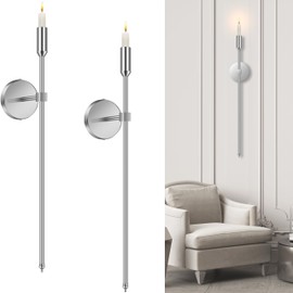 Lumpro 23-inch Large Wall Candle Sconce, Set of 2, Wall Mounted Candle Holder, Modern Chic Home Decor for Living Room, Bedroom, Dining Room, Hallway & Stairway (Chrome)