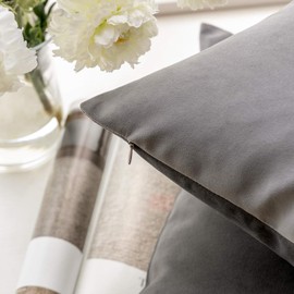 Phantoscope Pack of 2 Velvet Decorative Throw Pillow Covers Soft Solid Square Cushion Case for Couch Dark Grey 24 x 24 inches 60 x 60 cm