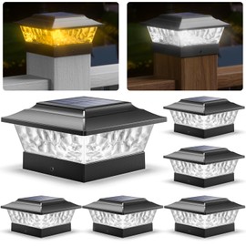 SIEDiNLAR Solar Post Lights Outdoor 12 LEDs 4 Modes Post Cap Light for 4x4 5x5 6x6 Vinyl Wooden Deck Fence Posts Patio Garden Decor, Warm/Cool White Dynamic Lighting (6 Pack, Black)