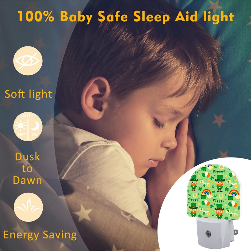 St. Patrick's Day Cute Pattern Night Light for Kids,Green Shamrock