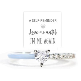 Love Me Until I'M Me Again Ring Self Love Rings Black Heart-Cut Half Enamel Ring, Heart Rings Promise Self Love Rings Adjustable Cubic Zirconia Self-Love Statement Ring Jewelry Gifts for Women,