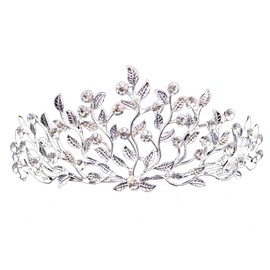 Elegant Tiara Crown for Women, Crystal Rhinestone Headband Hair Accessories Princess Tiara Wedding Bridal Cubic Zirconia Headpiece for Proms Pageants Party (Silver Branch)