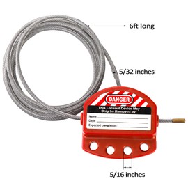 WUWEOT 2 Pack Lockout Tagout Cable Lock, 6ft Adjustable Steel Safety Cable Padlock, 4mm Diameter Stainless Steel Cable Lock with Vinyl Coating, OSHA Compliant