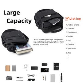 Small Messenger Bag for Men Women,Anti Theft Crossbody Shoulder Bag for Men Adjustable Strap Water Resistant (Black)