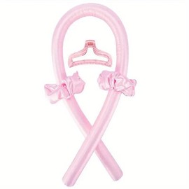 Heatless Curling Rod Headband, No Heat Ribbon Rollers for Overnight Sleeping Curls, Styling Kit with Hair Clips, Scrunchie, Pink