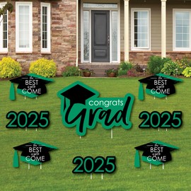 Big Dot of Happiness Green Grad Class of 2025 Outdoor Decorations - Graduation Yard Signs - Set of 8