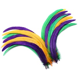 Holmgren Mardi Gras Rooster Feathers - 60pcs 12-14inch Natural Long Rooster Tail Feathers Bulk for DIY Crafts Mardi Gras Masquerade Carnival Party Performances Decoration (Mardi Gras)