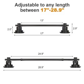 Suction Cup Towel Bar for Shower, 15.75''-25.6'' Adjustable Stainless Steel Towel Holder, Heavy Duty Suction Towel Rack with Powerful Vacuum Adsorption for Bathroom, Kitchen, RV, and Renters (Black)