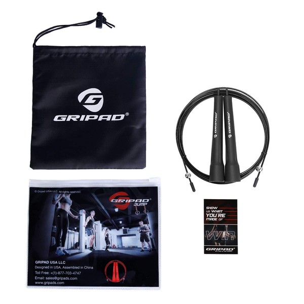 GRIPAD WOD SPEED JUMP ROPE (Black). Great for Speed-Jumping, Double-unders,