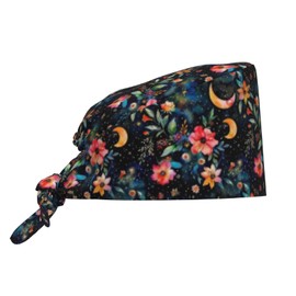 Moonlight Floral Adjustable Working Cap with Sweatband Scrub Hats Surgical Headgear for Women/Men